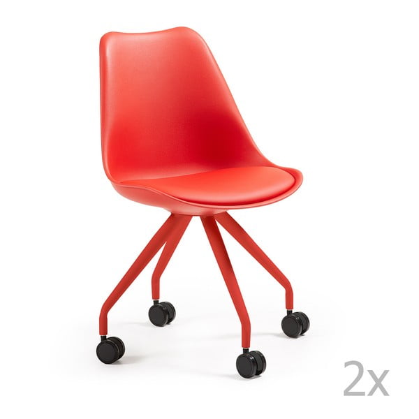 Zestaw 2 czerwonych krzeseł na kółkach La Forma Lars