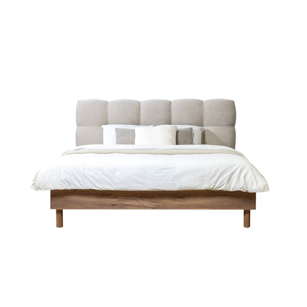 Jasnoszare tapicerowane łóżko dwuosobowe ze stelażem 160x200 cm Kumo – Bobochic Paris-image-2