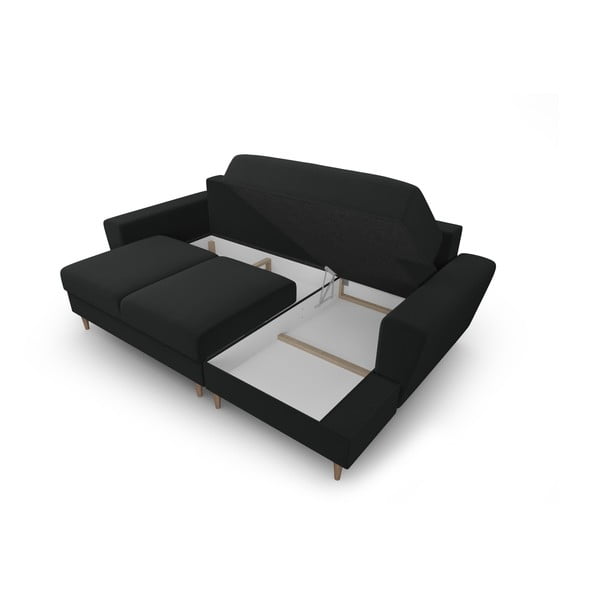 Czarny aksamitny rozkładany narożnik ze schowkiem (prawostronny/z szezlongiem) Kyoto – Cosmopolitan Design-image-3