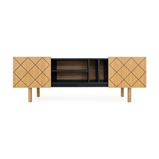 Czarno-naturalna szafka pod TV w dekorze dębu 175x60 cm Porto – Woodman