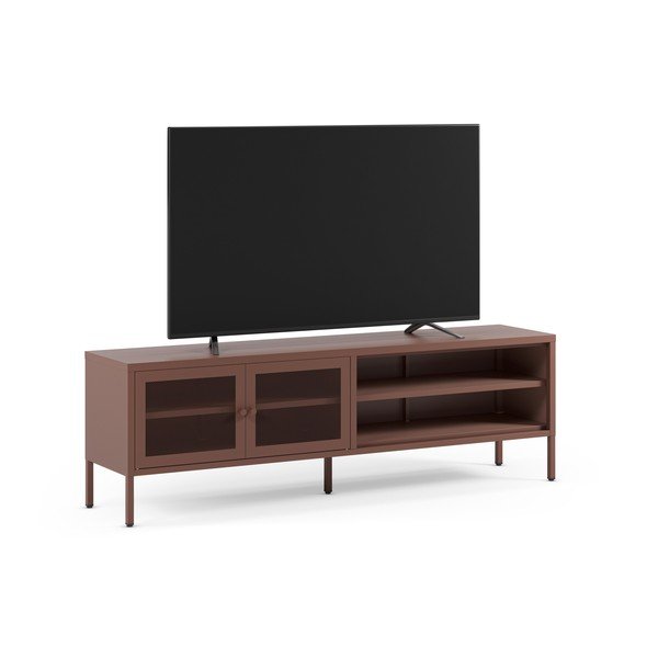Bordowa metalowa szafka pod TV 160x50x35 cm Fayna – Marckeric-image-1