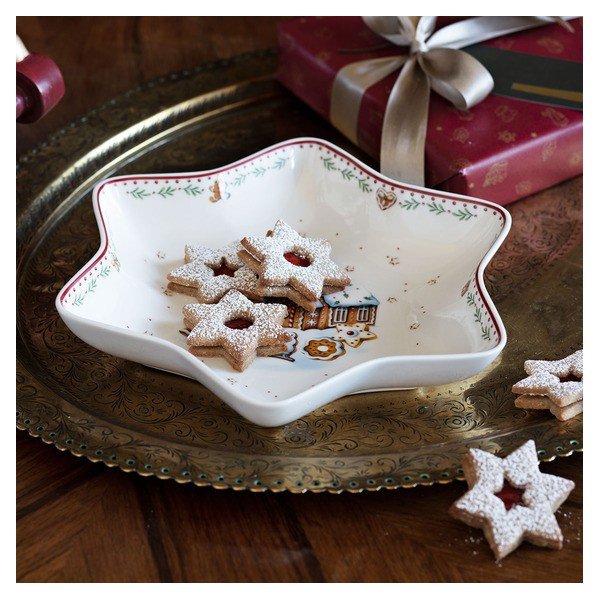 Czerwono-biała porcelanowa miska do serwowania w kształcie gwiazdy Villeroy & Boch Gingerbread Village, 24,5x24,5 cm-image-4
