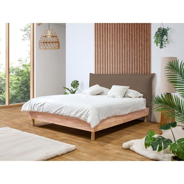 Brązowo-naturalne łóżko dwuosobowe ze stelażem 180x200 cm Charlie – Bobochic Paris-image-1