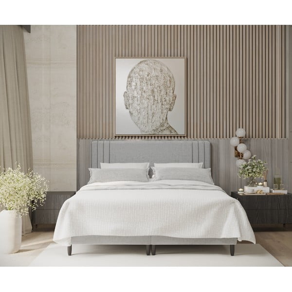 Szare tapicerowane łóżko dwuosobowe ze schowkiem 140x200 cm Musca – Maison de Rêve-image-3