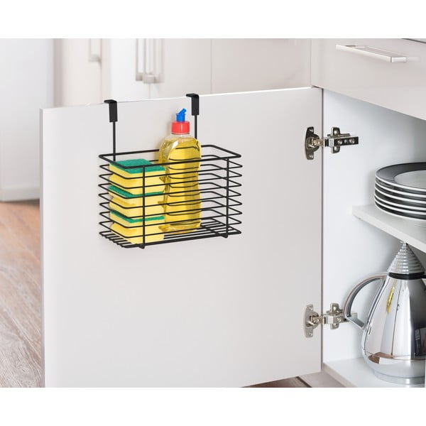 Czarny metalowy koszyk wiszący na drzwiczki kuchenne Wenko Slim, wys. 25 cm-image-2