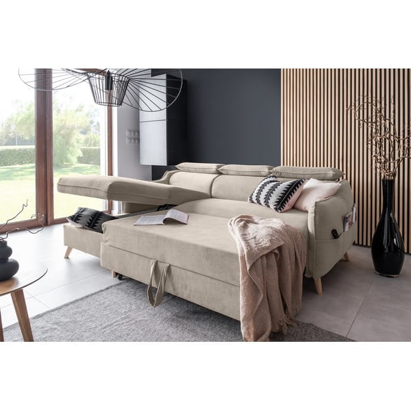 Beżowy aksamitny rozkładany narożnik (lewostronny) Sweet Harmony – Miuform-image-4