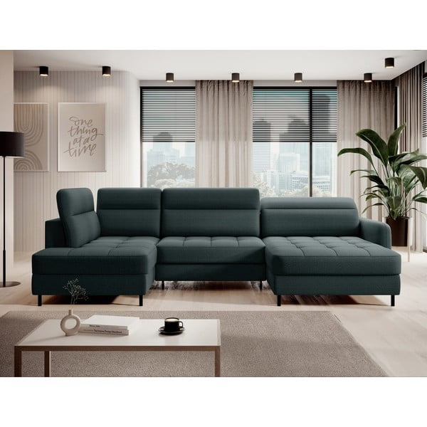 Zielony aksamitny rozkładany/ze schowkiem narożnik (lewostronny/w kształcie litery U) Berrto – ELTAP-image-1