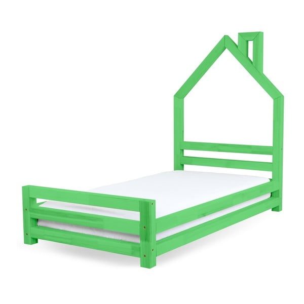 Zielone łożko dziecięce z drewna sosnowego Benlemi Wally, 90x200 cm