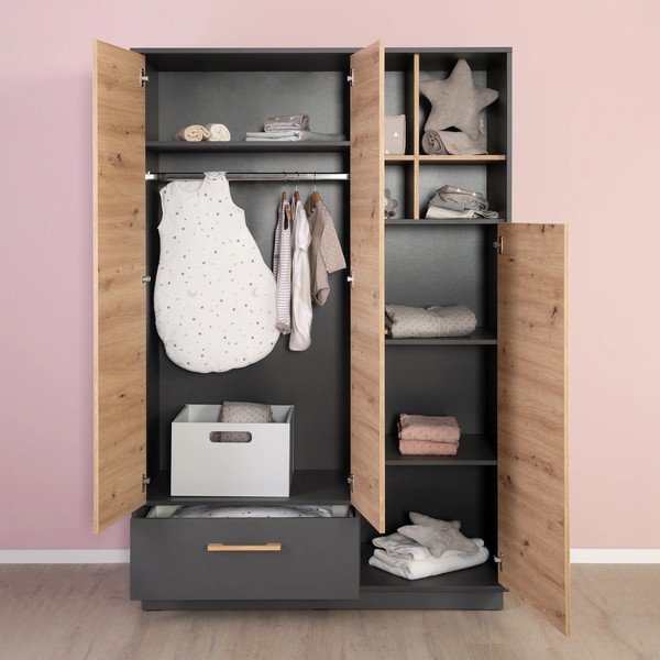 Antracytowo-naturalna szafa dziecięca w dekorze dębu 132x195 cm Lenn – Roba-image-1