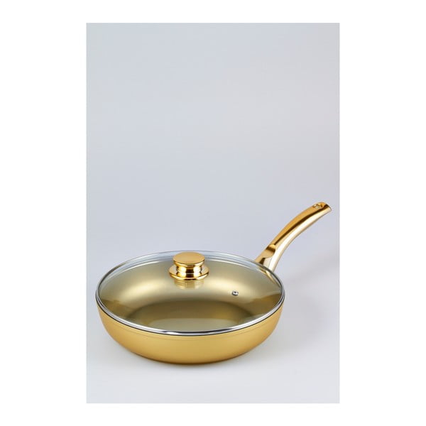 Patelnia z pokrywką Bisetti Stonegold Gold Handle,6,5x2,8 cm