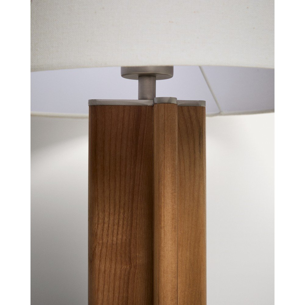 Biała/brązowa lampa stołowa z litego drewna kauczukowego z tekstylnym kloszem (wysokość 48 cm) Niani – Kave Home (zdjęcie 5)