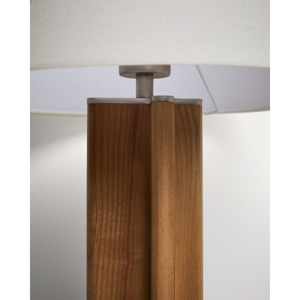 Biała/brązowa lampa stołowa z litego drewna kauczukowego z tekstylnym kloszem (wysokość 48 cm) Niani – Kave Home-image-4