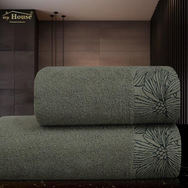 Ciemnozielony bawełniany ręcznik frotte 50x100 cm Valencia – My House-image-1