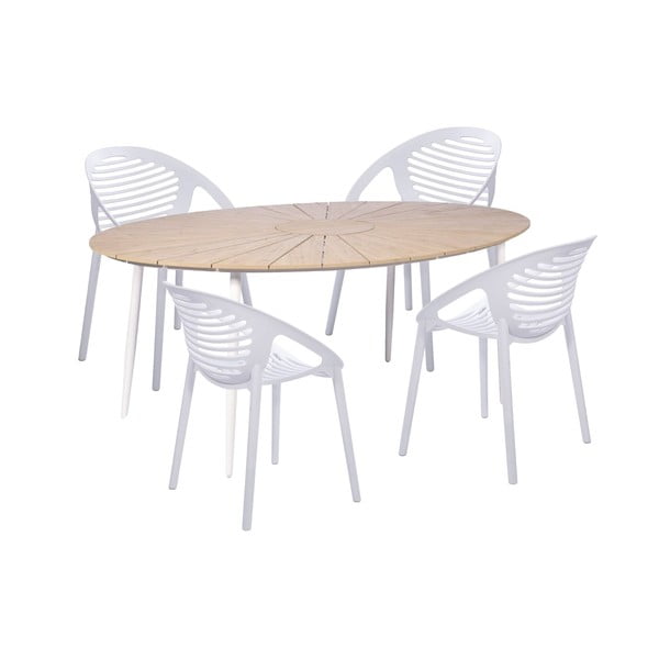 Zestaw 4 białych krzeseł Jaanna i naturalnego stołu Marienlist – Bonami Essentials