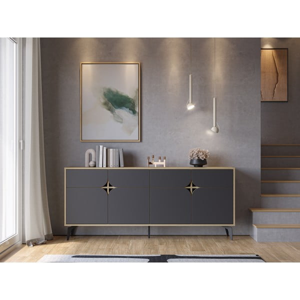 Czarna niska komoda w dekorze dębu 185x79 cm Nola – Marckeric-image-1