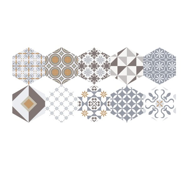 Zestaw 10 naklejek na podłogę Ambiance Floor Stickers Hexagons Juliana, 40x90 cm