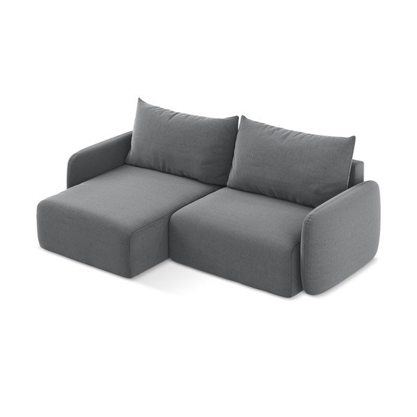 Szary aksamitny rozkładany/ze schowkiem narożnik (lewostronny/z szezlongiem) Kalena – Makamii-image-3