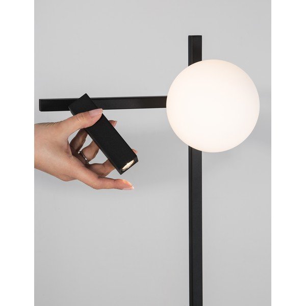 Biała/czarna metalowa lampa stojąca LED z elastyczną konstrukcją ze szklanym kloszem (wysokość 150 cm) Joline – Nova Luce-image-1