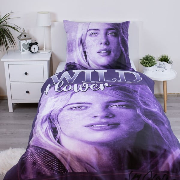 Fioletowa bawełniana pościel dziecięca jednoosobowa 200x140 cm Billie Eilish – Jerry Fabrics-image-1