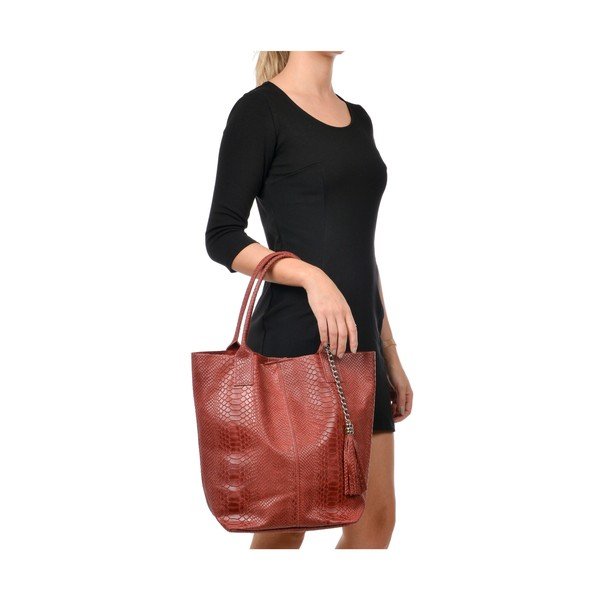 Czerwona skórzana torebka shopper Renata Corsi Lola-image-4