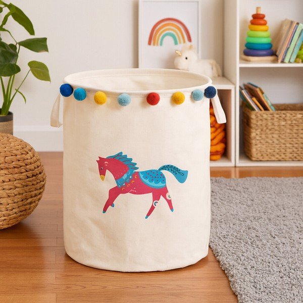 Biały tekstylny dziecięcy kosz na zabawki ø 38x48 cm Mimo Eclectic Horse – Premier Housewares-image-1