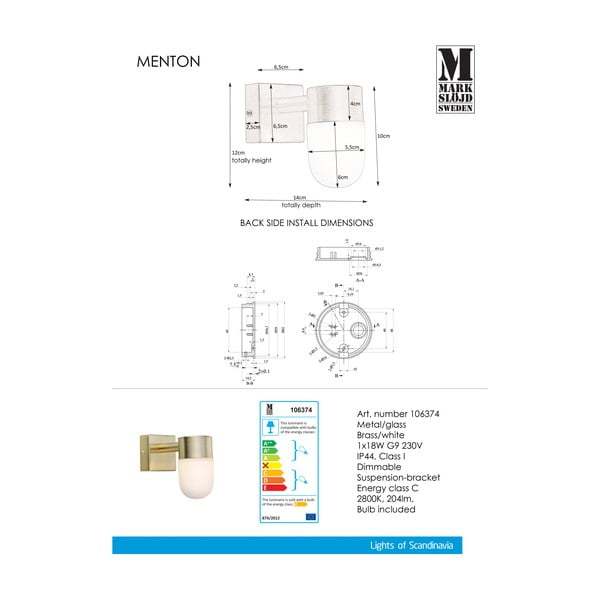 Biały/w kolorze złota kinkiet Menton – Markslöjd-image-2