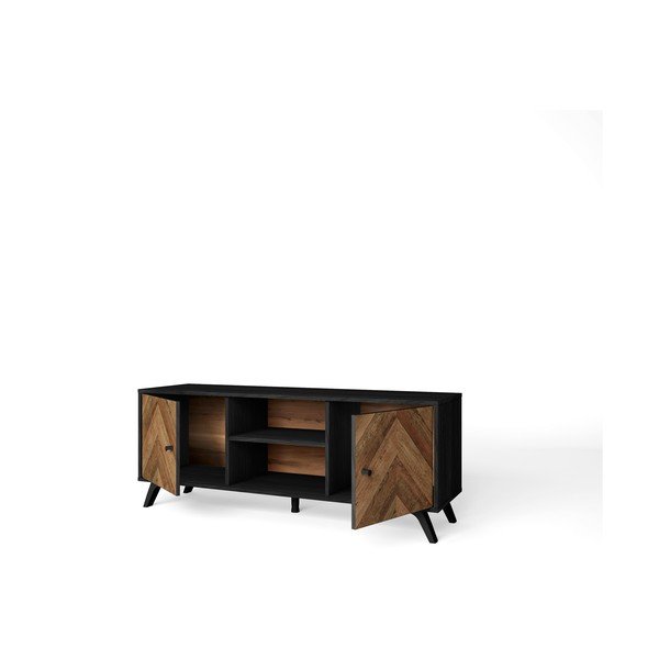 Czarna szafka pod TV w dekorze orzecha 136x53 cm Chevrons – Marckeric-image-2