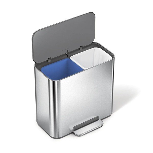Kosz na śmieci do segregacji odpadów/z pedałem ze stali nierdzewnej w kolorze matowego srebra 15 l Dual Mini – simplehuman-image-4