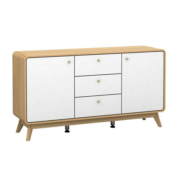 Biało-naturalna niska komoda w dekorze dębu 140x75 cm Caitlin – Støraa