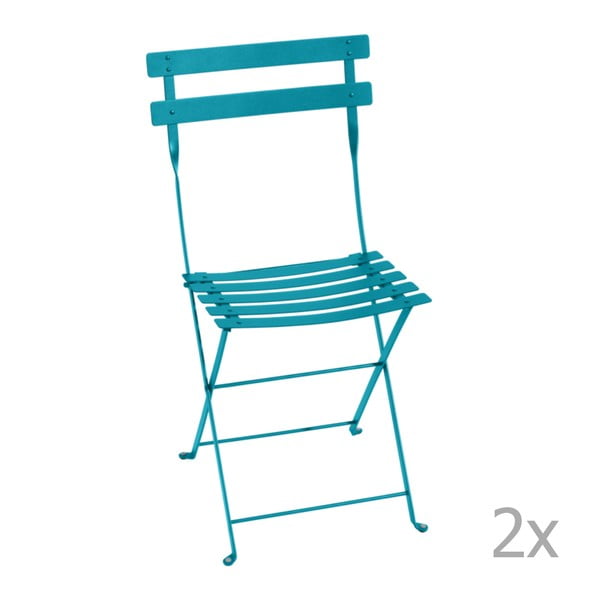 Zestaw 2 niebieskich składanych krzeseł ogrodowych Fermob Bistro