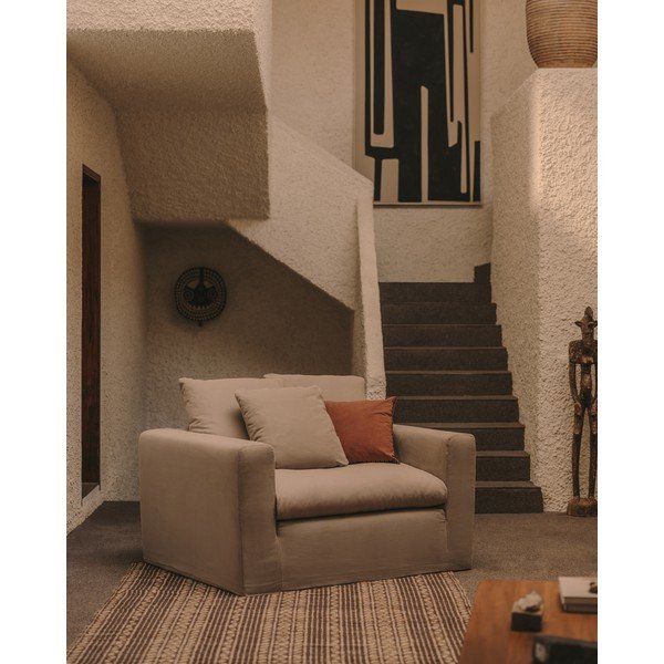 Antracytowy lniany fotel Nora – Kave Home-image-1