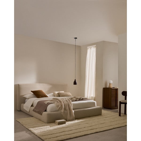 Beżowe tapicerowane łóżko jednoosobowe bez stelaża 90x200 cm Blok – Kave Home-image-1