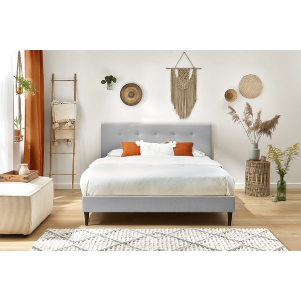 Jasnoszare tapicerowane łóżko dwuosobowe ze stelażem 180x200 cm Rory – Bobochic Paris-image-4