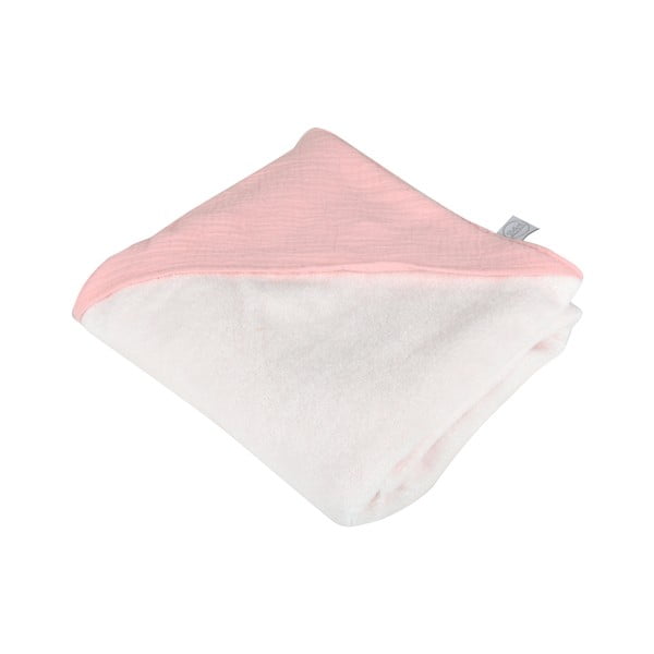 Różowy muślinowy ręcznik dziecięcy z kapturem 75x75 cm – Bébé Douceur