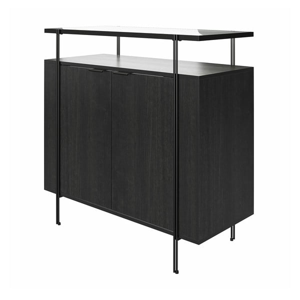 Czarna niska komoda w dekorze dębu 90x90 cm Wainwright – Queer Eye-image-3