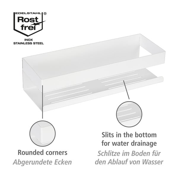 Półka łazienkowa z mocowaniem Turbo-loc ze stali nierdzewnej w matowym białym kolorze bez wiercenia Genova – Wenko-image-4