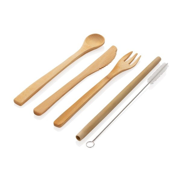 Podróżny zestaw bambusowych sztućców ze słomką, szczoteczką do czyszczenia i pokrowcem XD Collection-image-2