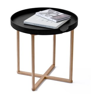 Stolik z drewna dębowego ze zdejmowanym blatem Wireworks Damieh Black/Oak, 45x45 cm