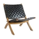 Czarny fotel skórzany z plecionką Perugia – House Nordic