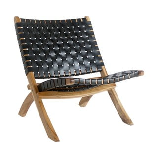 Czarny fotel skórzany z plecionką Perugia – House Nordic