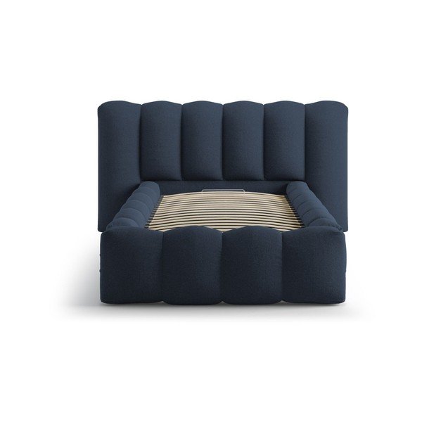 Niebieskie tapicerowane łóżko jednoosobowe ze schowkiem i stelażem 90x200 cm Lupine – Micadoni -image-3