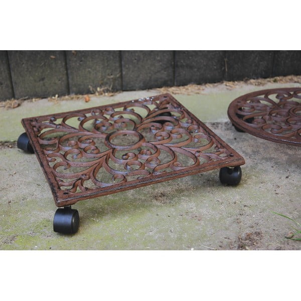 Metalowy kwietnik na kółkach ø 28 cm – Esschert Design-image-1