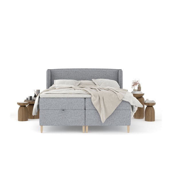 Szare łóżko boxspring ze schowkiem 200x200 cm Monpelli – Maison de Rêve-image-2