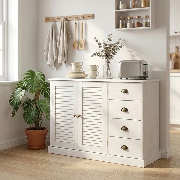 Biała komoda z litego drewna sosnowego 125x80x38 cm Edith – Støraa-image-2