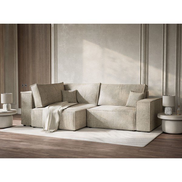 Beżowy rozkładany/ze schowkiem narożnik z tkaniny szenilowej (lewostronny/w kształcie litery L) Tonga – Maison de Rêve-image-4