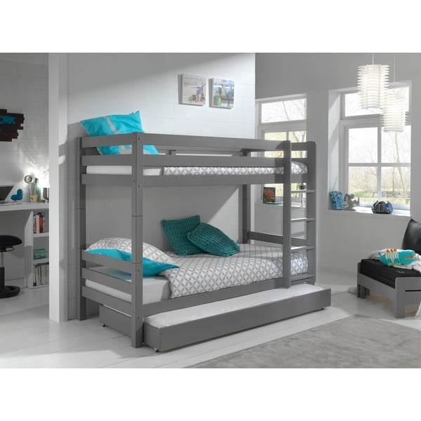 Szare piętrowe łóżko dziecięce z litego drewna sosnowego ze schowkiem PINO – Vipack-image-1