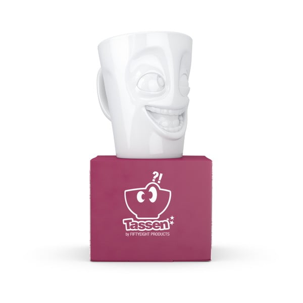 Biały uśmiechnięty porcelanowy kubek z uchem 58products, 350 ml-image-2