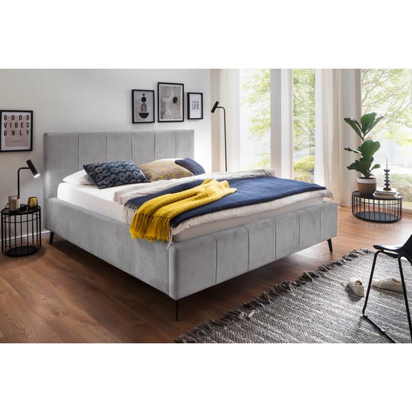 Jasnoszare tapicerowane łóżko dwuosobowe ze schowkiem ze stelażem 180x200 cm Lizzano – Meise Möbel-image-1