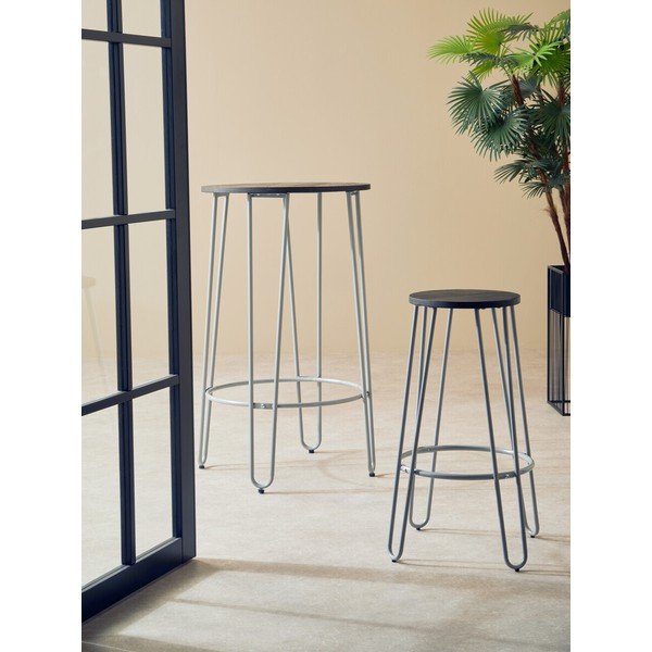 Szary/w ciemnym naturalnym kolorze hoker z litego drewna wiązu (wysokość siedziska 75 cm) District – Premier Housewares-image-1