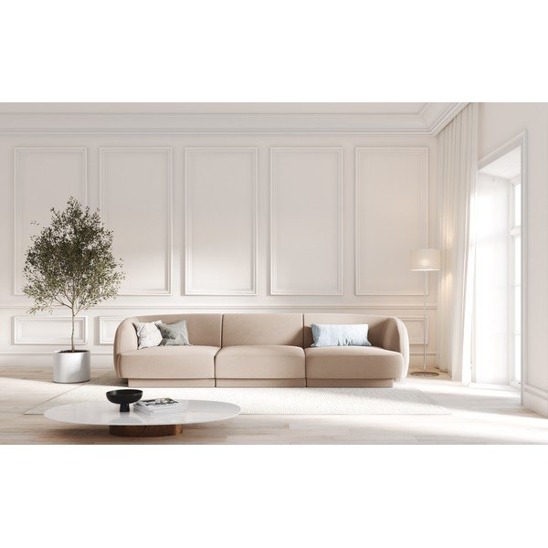 Beżowa aksamitna sofa 259 cm Miley  – Micadoni Home-image-4